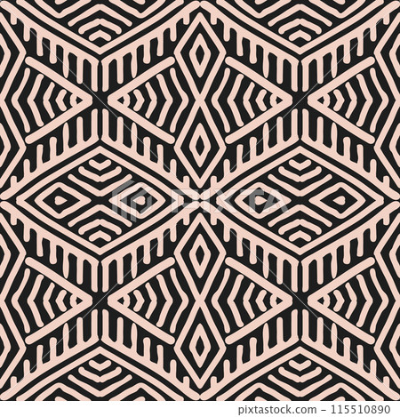 Hand drawn Batik seamless pattern. Geometric doodle abstract background, Ethnic wallpaper. Tribal vector texture. Aztec style. Folk embroidery, Scandinavian art, African rug, tile design. 115510890