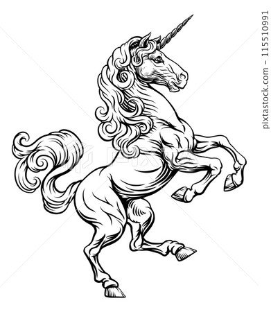 Unicorn Horse Crest Rampant Heraldic Coat of Arms 115510991
