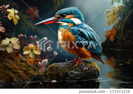 Kingfisher is relaxing on the rock. 115511258
