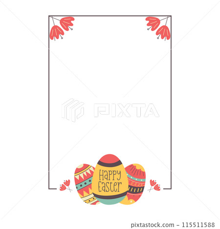 Easter egg rectangle frame design. Easter holiday egg hunt border in colorful flat style with ornaments. Retro stylish wreath. Stock vector illustration card 115511588