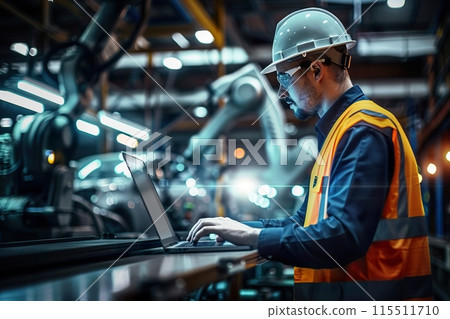 Engineer Monitoring Robotic Automation in Factory 115511710