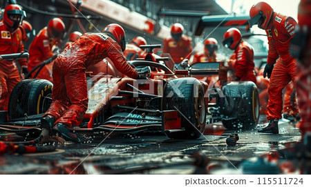 Formula One Pit Stop Team in Action Formula One Pit Stop Team in Action 115511724