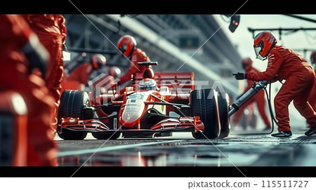 Formula One Pit Stop Team in Action Formula One Pit Stop Team in Action 115511727