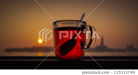 Glass mug with tea 115511749