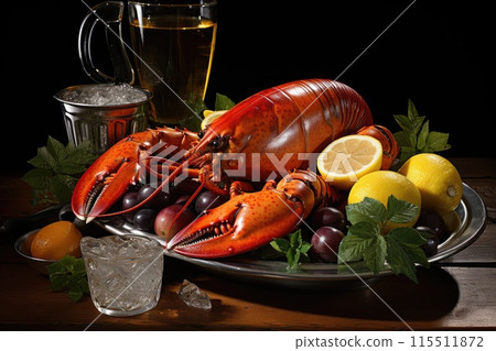 Lobster cooked on a plate 115511872
