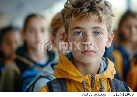 Serene Youth Amidst a Crowd 115511900