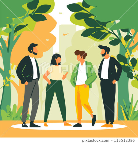 Three young adults engaged casual conversation outdoors. Two men one woman discussing park, stylish urban clothes. Friends enjoy sunny day, tall green trees, peaceful setting Three young adults engaged casual conversation outdoors. Two men one woman discussing park, stylish urban clothes. Friends enjoy sunny day, tall green trees, peaceful setting 115512386