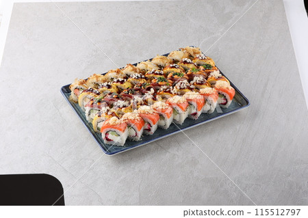 sushi set on the black stone sushi set on the black stone 115512797