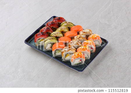 sushi set on the black stone sushi set on the black stone 115512819