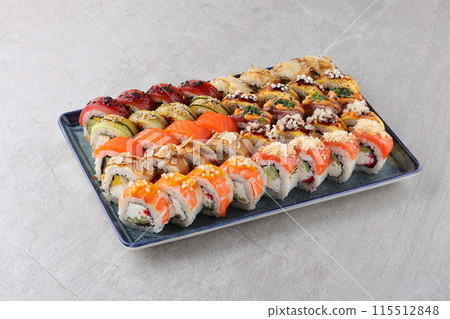 sushi set on the black stone sushi set on the black stone 115512848