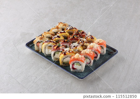 sushi set on the black stone sushi set on the black stone 115512850