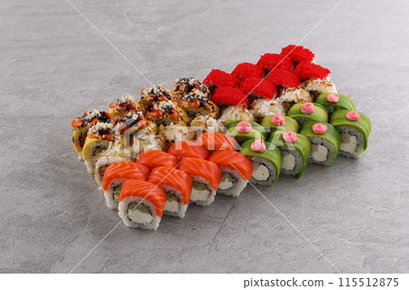 sushi set on the black stone sushi set on the black stone 115512875