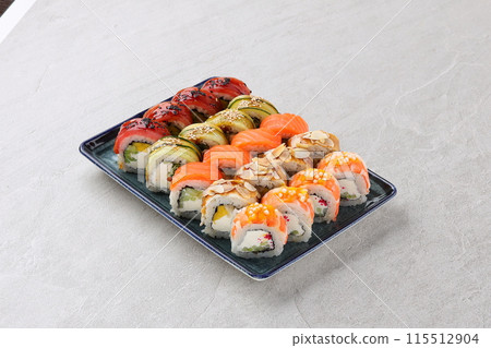 sushi set on the black stone sushi set on the black stone 115512904