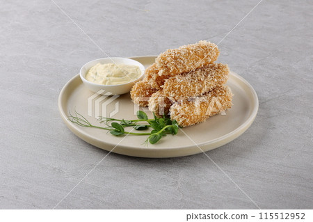 fried mozzarella cheese sticks breaded 115512952