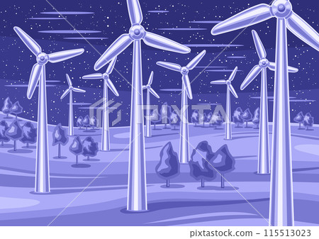 Vector illustration of Night Wind Power Farm 115513023
