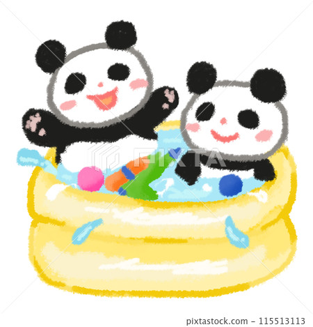 兩隻熊貓在乙烯基池裡玩耍 兩隻熊貓在乙烯基池裡玩耍 115513113