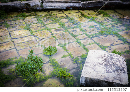Ancient stones under clear water 115513397