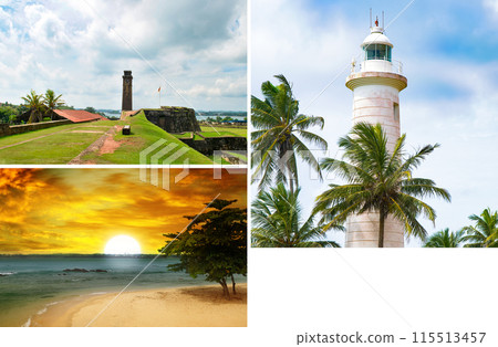 Lighthouse and old fort in Galle. Sri Lanka. Free space for text. Lighthouse and old fort in Galle. Sri Lanka. Free space for text. 115513457