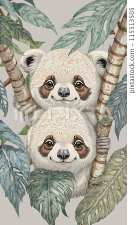 panda and its bears on a pastel background 115513505