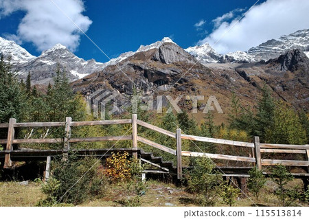 The Autumn in Siguniang Mountain at west of the capital city of Chengdu in Xiaojin country ,Sichuan ,China  115513814