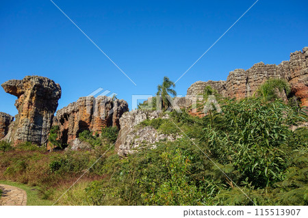 sandstone geological monuments, or Arenitos, in Vila Velha State Park. Ponta Grossa, Parana, Brazil 115513907