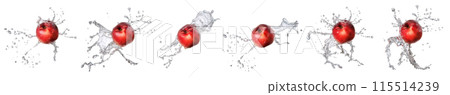 Group of fruits with water splash like ripe fresh nectarine peach on white 115514239