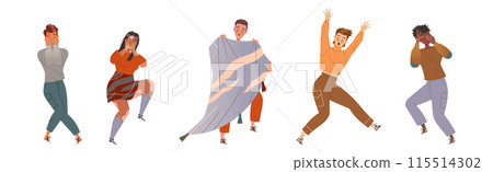 Afraid People Character Scared and Terrified Dodge Vector Set 115514302