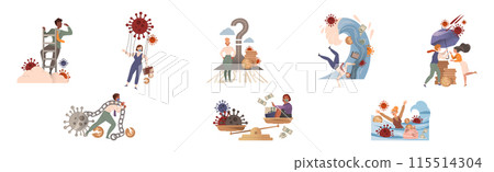 Business People Character Overcoming Financial Difficulties in Coronavirus Vector Set 115514304