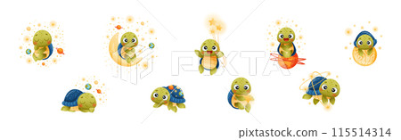 Funny Turtle Character Explore Outer Space Vector Set Funny Turtle Character Explore Outer Space Vector Set 115514314
