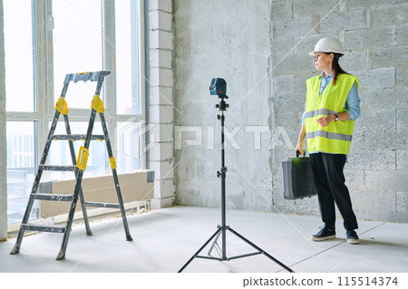 Portrait of female industrial worker builder engineer supervisor at construction Portrait of female industrial worker builder engineer supervisor at construction 115514374