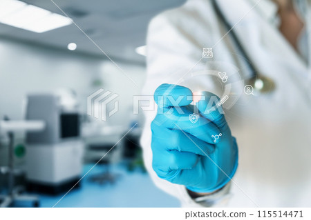 Doctor shows medicine. 115514471