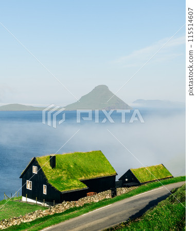 House with Grass Roof on a Foggy Morning in Velbastadur House with Grass Roof on a Foggy Morning in Velbastadur 115514607
