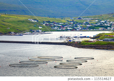 Sandavagur village and fish farm on Vagar island Sandavagur village and fish farm on Vagar island 115514627