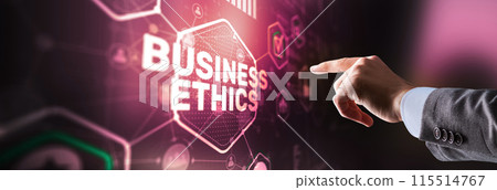 Business man writing business ethic concept on virtual screen 115514767