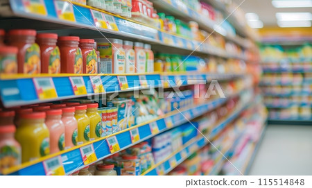 Colorful Drinks On Supermarket Shelves Colorful Drinks On Supermarket Shelves 115514848