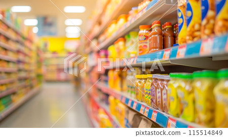 Colorful Shelves in a Supermarket 115514849