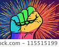 LGBT. 2024. LGTB. Lgbt flag, gay, lesbian, lgbtq flag. Gay pride symbol. Lgbt fist in rainbow colors on background. Symbol of mutual support. Heart rainbow. Men and women with the flag. 115515199