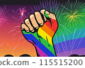LGBT. 2024. LGTB. Lgbt flag, gay, lesbian, lgbtq flag. Gay pride symbol. Lgbt fist in rainbow colors on background. Symbol of mutual support. Heart rainbow. Men and women with the flag. 115515200