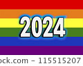 LGBT. 2024. LGTB. Lgbt flag, gay, lesbian, lgbtq flag. Gay pride symbol. Lgbt fist in rainbow colors on background. Symbol of mutual support. Heart rainbow. Men and women with the flag. 115515207