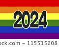 LGBT. 2024. LGTB. Lgbt flag, gay, lesbian, lgbtq flag. Gay pride symbol. Lgbt fist in rainbow colors on background. Symbol of mutual support. Heart rainbow. Men and women with the flag. 115515208