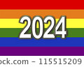 LGBT. 2024. LGTB. Lgbt flag, gay, lesbian, lgbtq flag. Gay pride symbol. Lgbt fist in rainbow colors on background. Symbol of mutual support. Heart rainbow. Men and women with the flag. 115515209