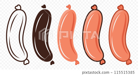 Flat Vector Sausage Icon Set. Cartoon Sausage Icon, Isolated 115515385