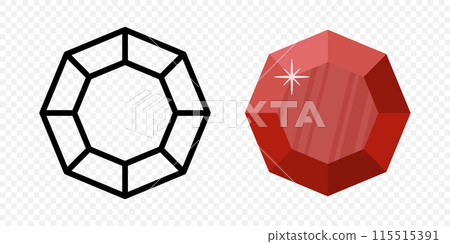 Vector Simple Minimalistic Gemstone Icon. Diamond, Crystal, Rhinestones Closeup Isolated. Jewerly Concept. Design Template of Gemstones, Gem Clipart. Front View 115515391