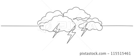 Continuous one line editable drawing of thundercloud and lightning. Concept of sadness in inclement weather , depression, stress, . Single line vector illustration 115515461