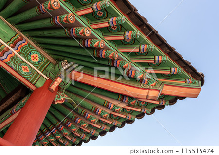Korean architecture roof details at royal palace of Joseon dynasty in Seoul South Korea 115515474