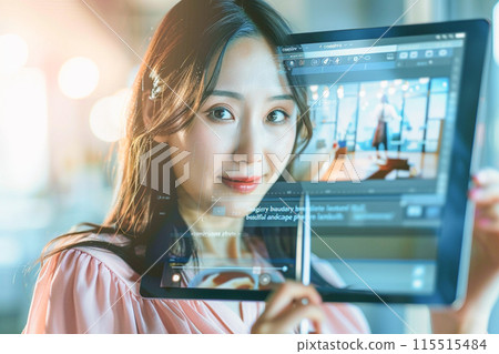 Image 1 of a designer designing a website on a tablet 115515484