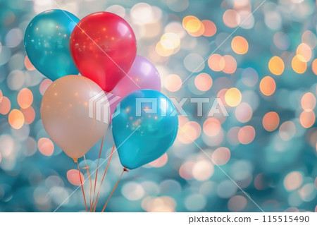 Festive Celebratory Birthday Balloons Against a Sparkling Bokeh Background. High quality photo 115515490