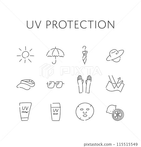 一組鬆散的手繪插畫物品,可防止紫外線。 一組鬆散的手繪插畫物品,可防止紫外線。 115515549