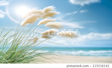 Tranquil Beach Scene With Gentle Breeze Sweeping Through Sea Oats Tranquil Beach Scene With Gentle Breeze Sweeping Through Sea Oats 115516142