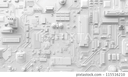 Close-Up View of a Monochromatic Circuit Board in Detail 115516210